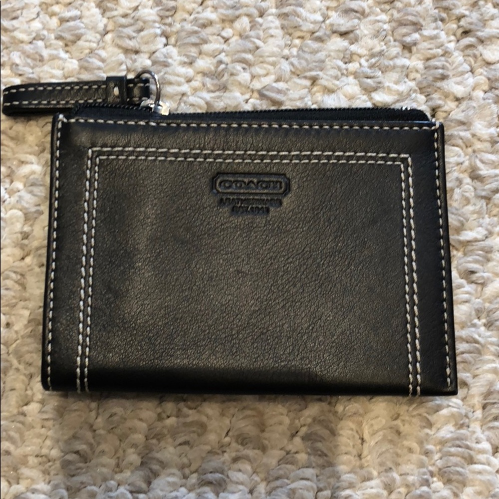 Coach card holder zipper leather black small pouch